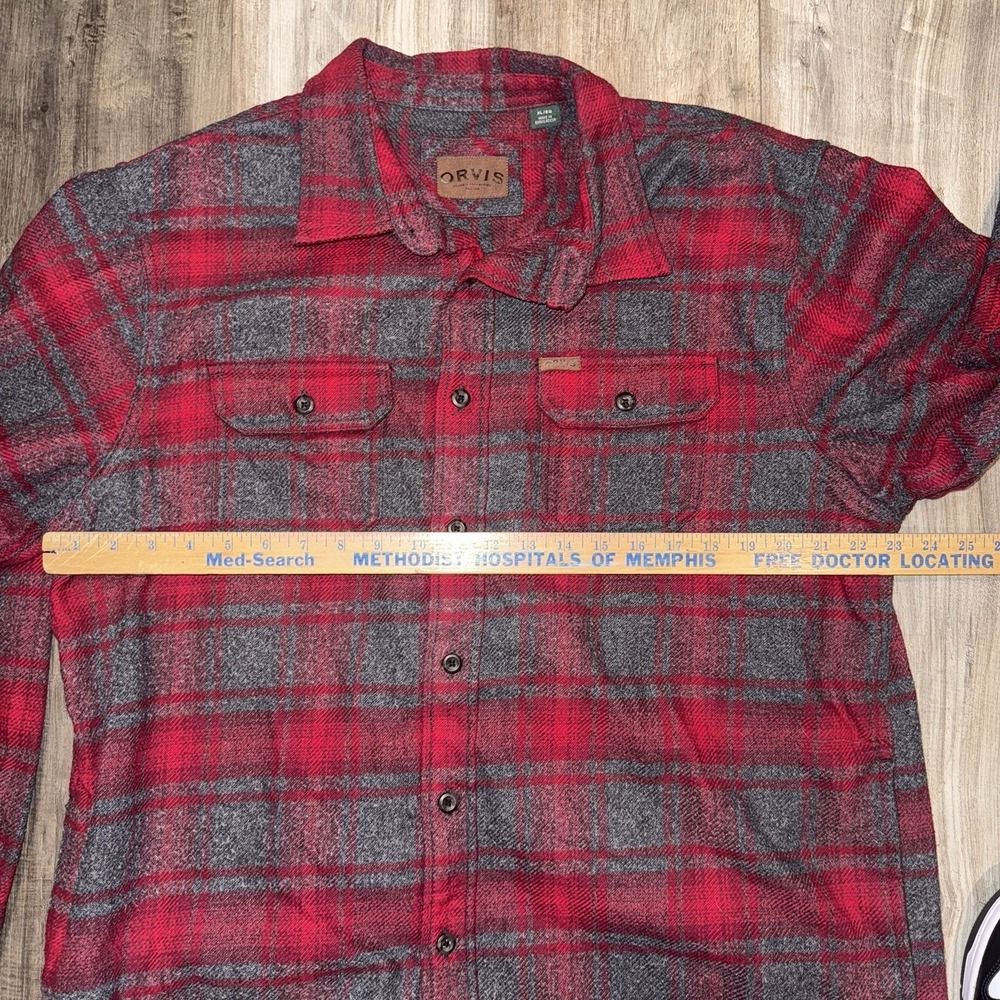 Orvis Shirt Mens XL Red Flannel‎ Buffalo Plaid Shacket Western Flap Pockets - Picture 6 of 8